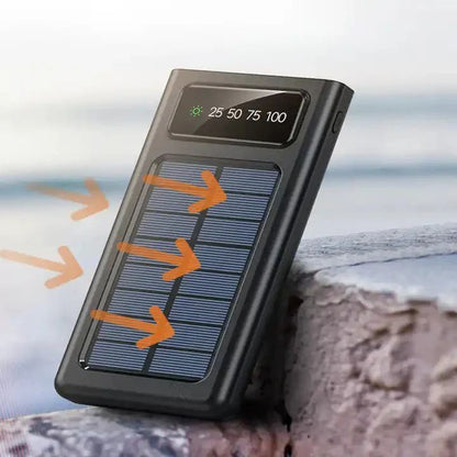 Solar Power Bank 20000mAh, Fast Charging Built-in Cable (باور بنك شمسي بسعة 20000 ملّي أمبير مع شحن سريع وكابل مدمج)